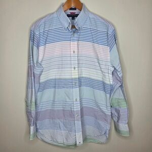 Tommy Hilfiger Mens Multi Color Stripe Button Down Shirt 80s 2 Ply Fabric Size M